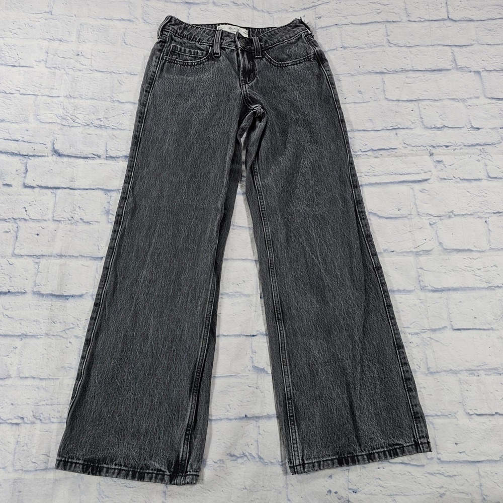 Hollister Baggy Jeans Womens 23 000R Black Low Rise Wide Leg Denim Y2K Grunge